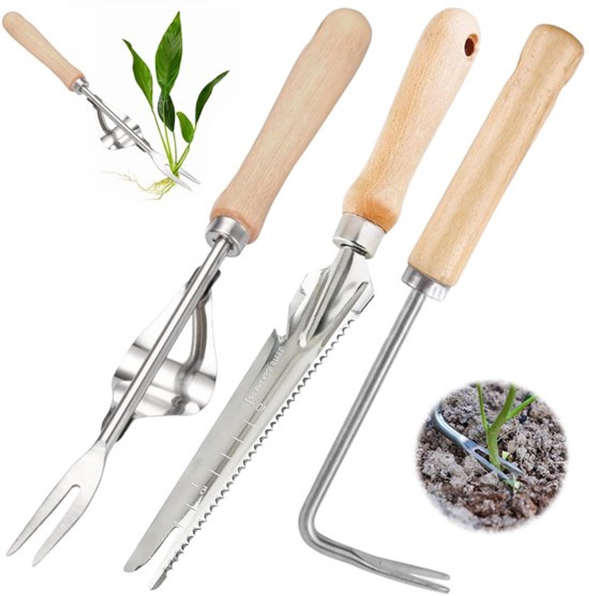 Dailygoods- Onkruidsteker met houten handvat - Handmatige onkruidverwijderaar