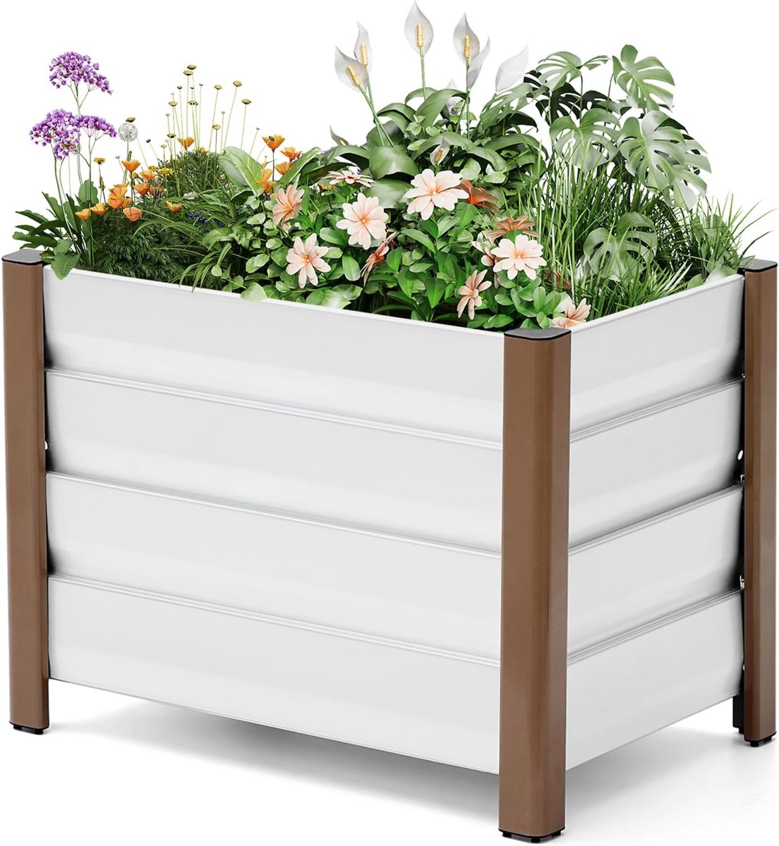 Aluminium Plantenbak met Afwateringsgaten - Verhoogde Bloemenbak & Moestuinbak - 60 x 40 x 45 cm - Lichtgewicht & Roestvrij - Veiligheids-Ronde Hoeken - Voor Balkon, Terras en Tuin - Antraciet/Zwart