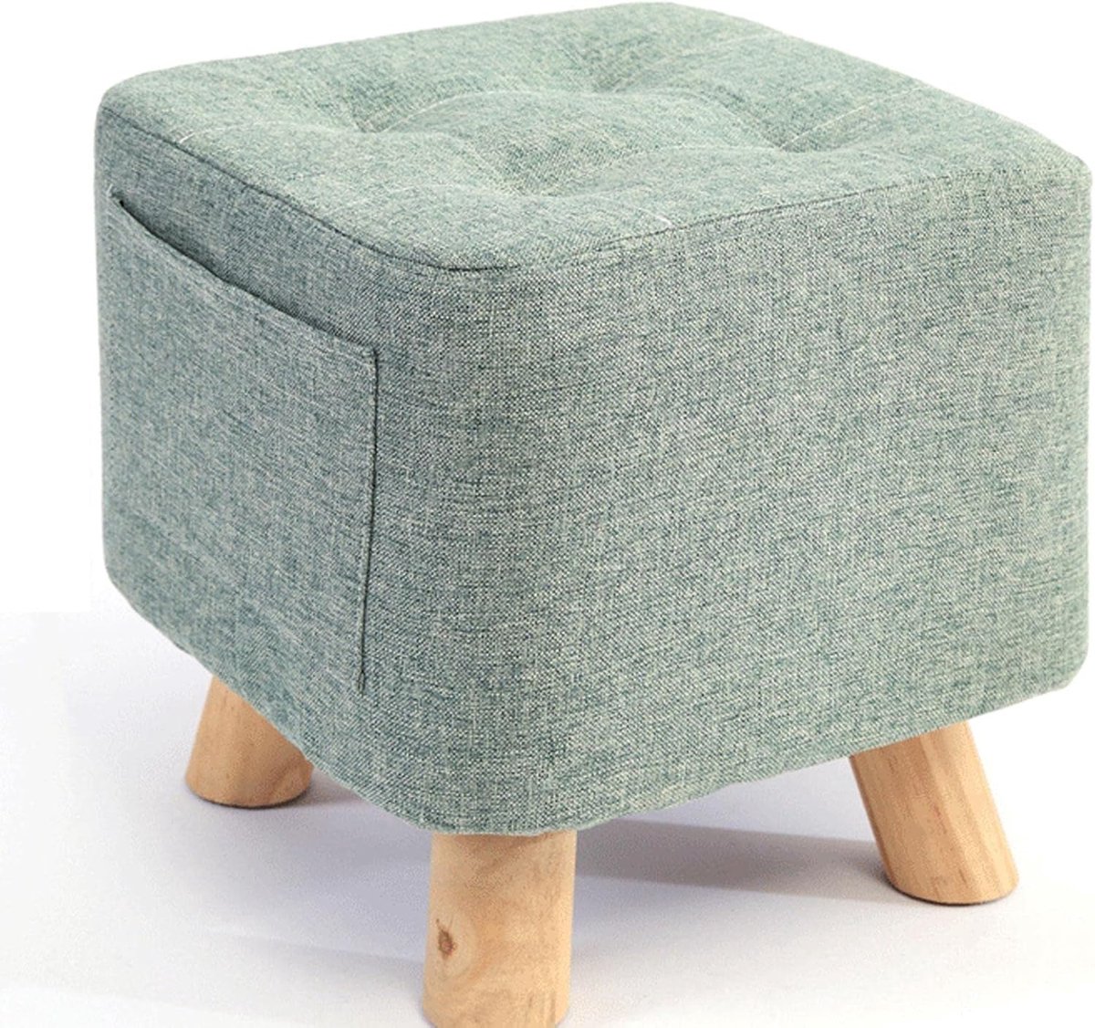 Voetenbank Kruk - Linnen Poef - Schoenen Wisselen - Vierkante Vorm - 28x28x25 cm - Mint Groen