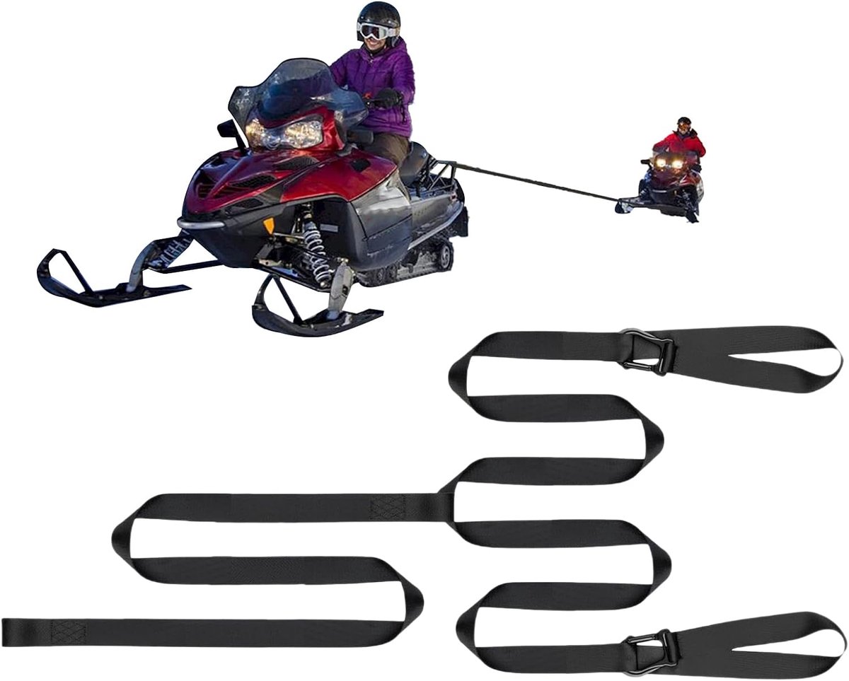 Sleepkabel Sneeuwscooter - Touw voor Sneeuw - Winterse Outdoor - Versterkt Nylon Haak - 435 cm Lengte - Zwart