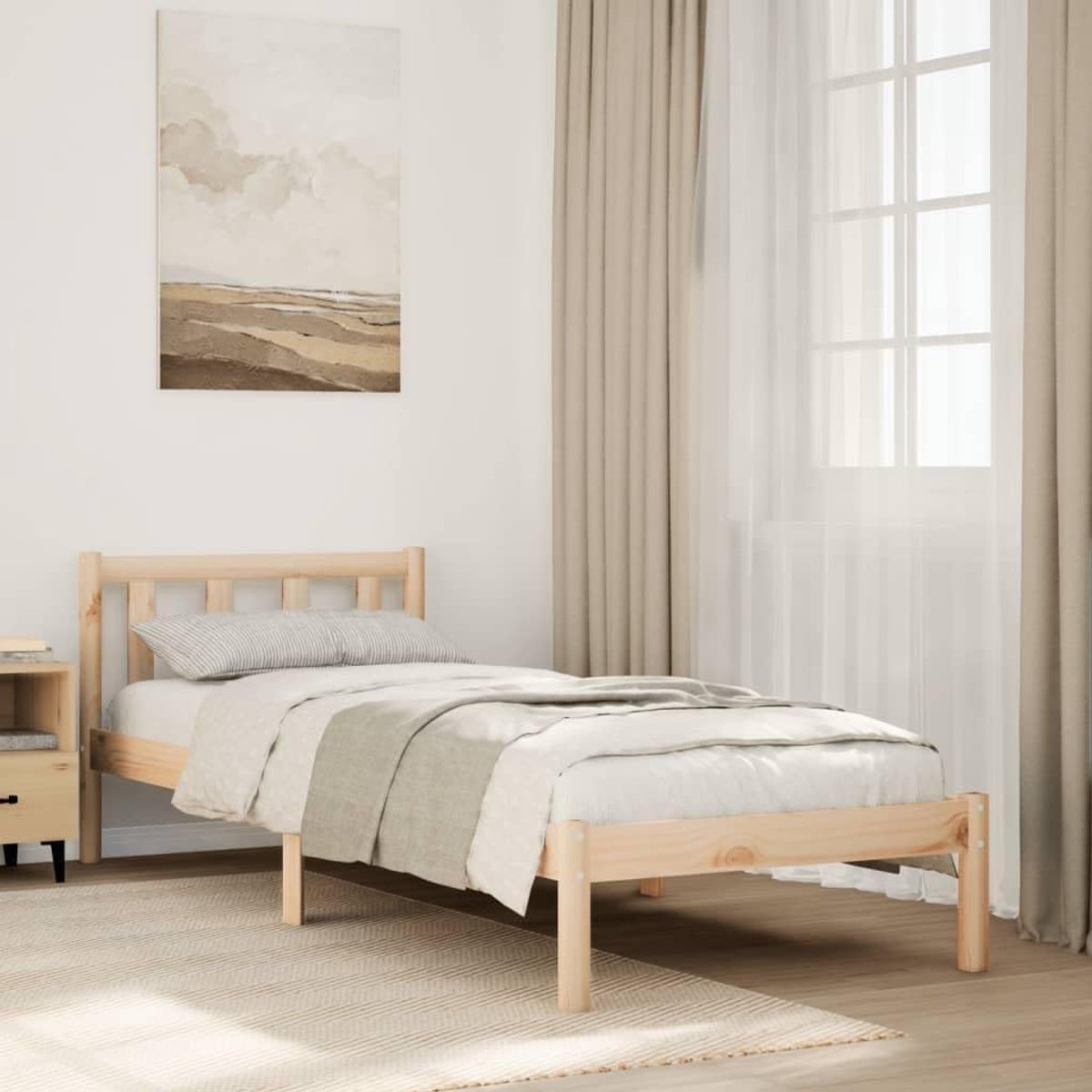Houten Bedframe - Massief Hout - Goede Nachtrust - Robuuste Constructie - 90x210 cm - Naturel