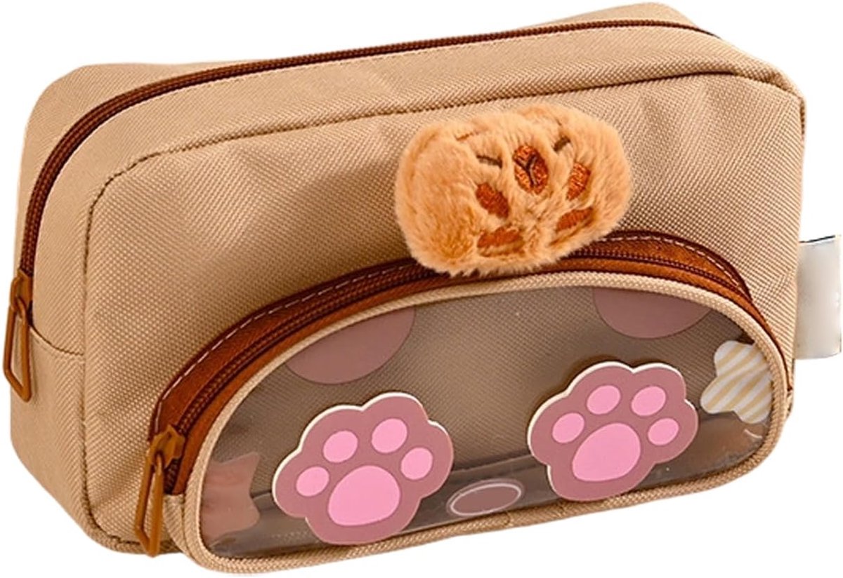 Pennenetui Opbergtas - Schrijfwaren Organizer - School Kantoor - Schattig Dierendesign - 23 x 13 x 5 cm - Khaki