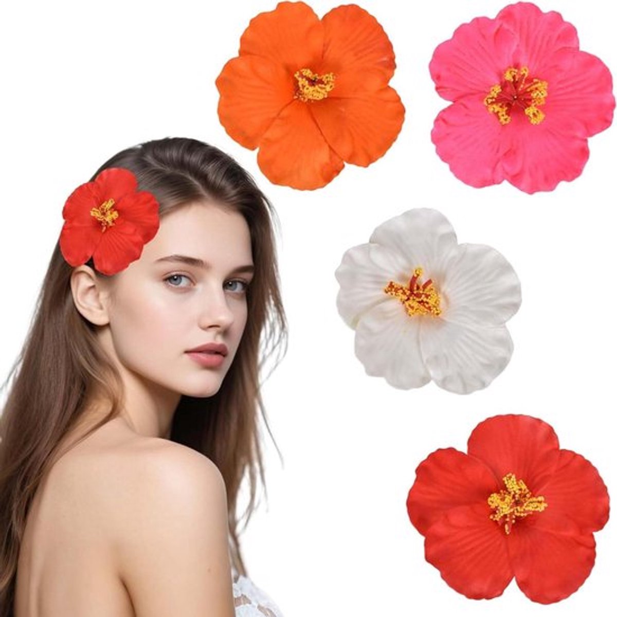 Hawaïaanse haarspeld Hibiscusbloem, 4 stuks Inovra Plus