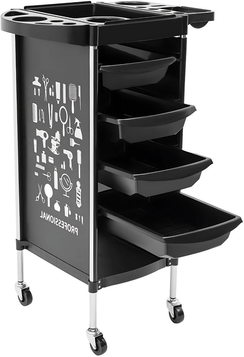 Kappers trolley Lucia Zwart - Met wielen en Werkwagen - Geschikt voor Salons, Spa’S en Stylisten