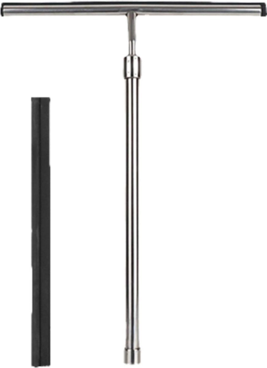 Glaswisser Roestvrijstaal - Raamwisser Tegelwisser - Vlekkeloos Schoonmaken - Verstelbare Telescoopsteel - 60 cm Uitschuifbaar - Zilverkleurig