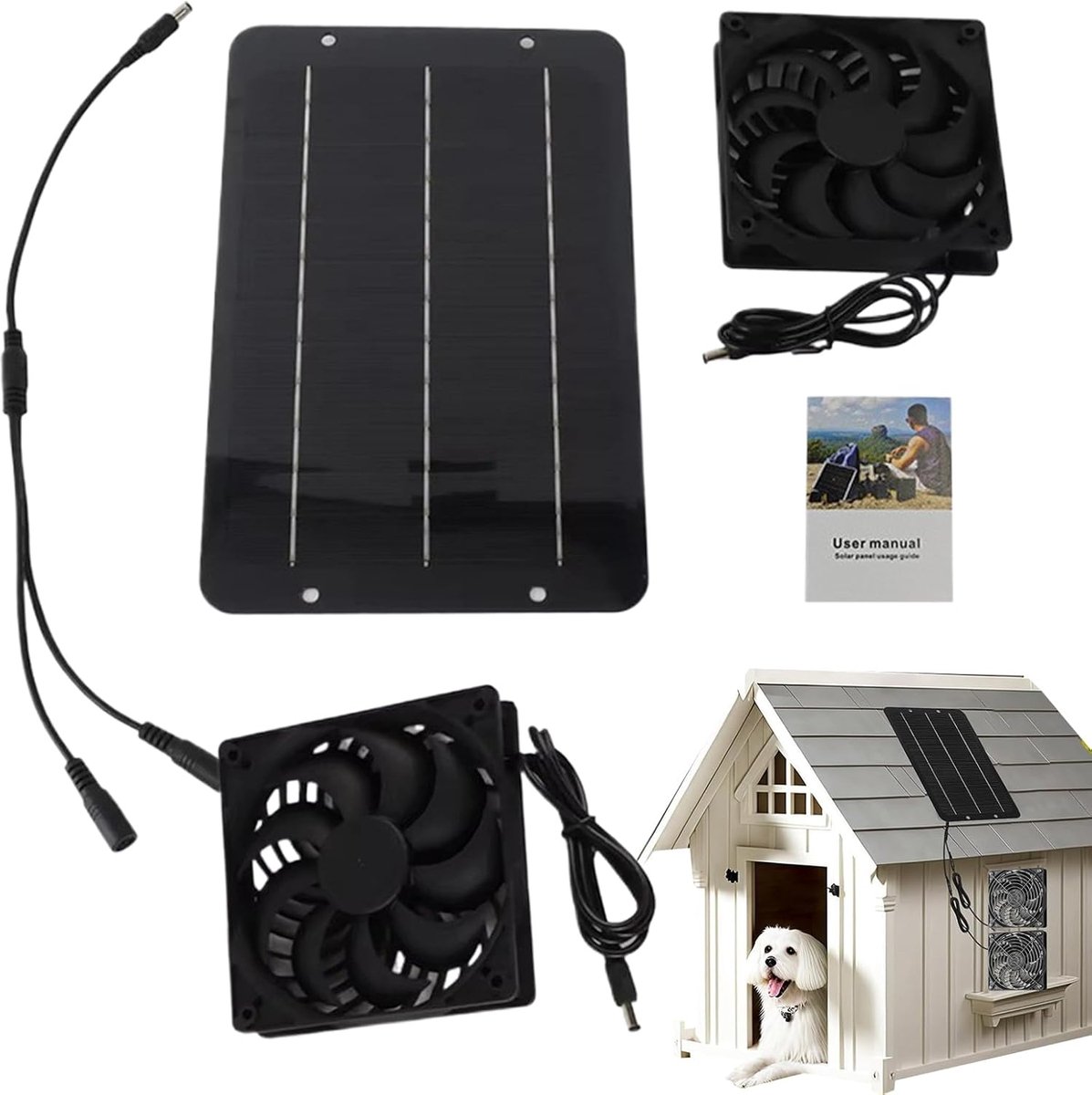 Dubbele Ventilator - Zonnekoeler - Ruimte Ventilatie - Werkt op Zonne-energie - 21 cm - Zwart