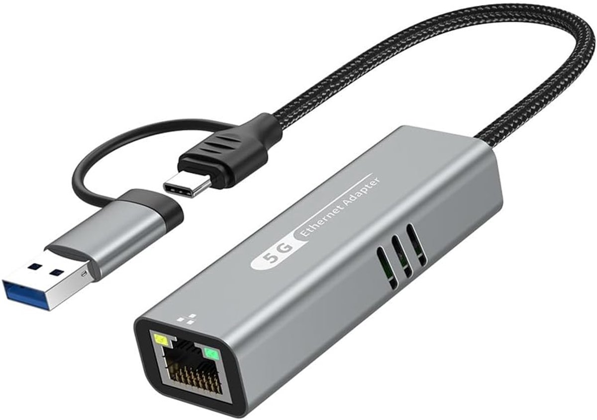 Ethernet Adapter - Netwerk Converter - Sneller Internet - 5 Gbps Snelheid - USB 3.2 - Zilver