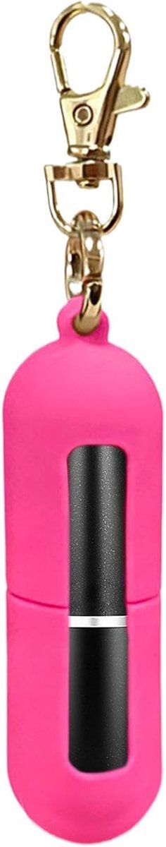 Lippenbalsem Houder - Sleutelhanger Etui - Onderweg Gebruik - Sterk Siliconen Materiaal - 13 cm Lengte - Felroze