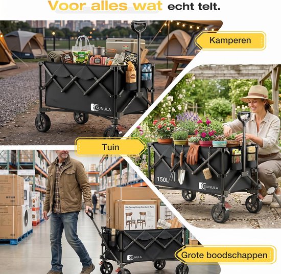 Bolderkar Opvouwbaar - Handwagen Inklapbaar - Tuinieren En Klussen - Met Remmen - 150 Liter - Zwart van Bolderkar Opvouwbaar — afbeelding 5