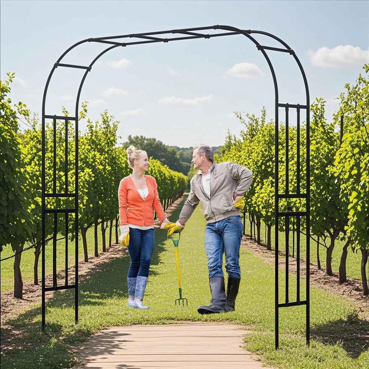 Metalen Rozenboog - Tuinboog Prieel - Klimplanten Ondersteunen - Gegalvaniseerd Staal - 240cm Hoog - Zwart