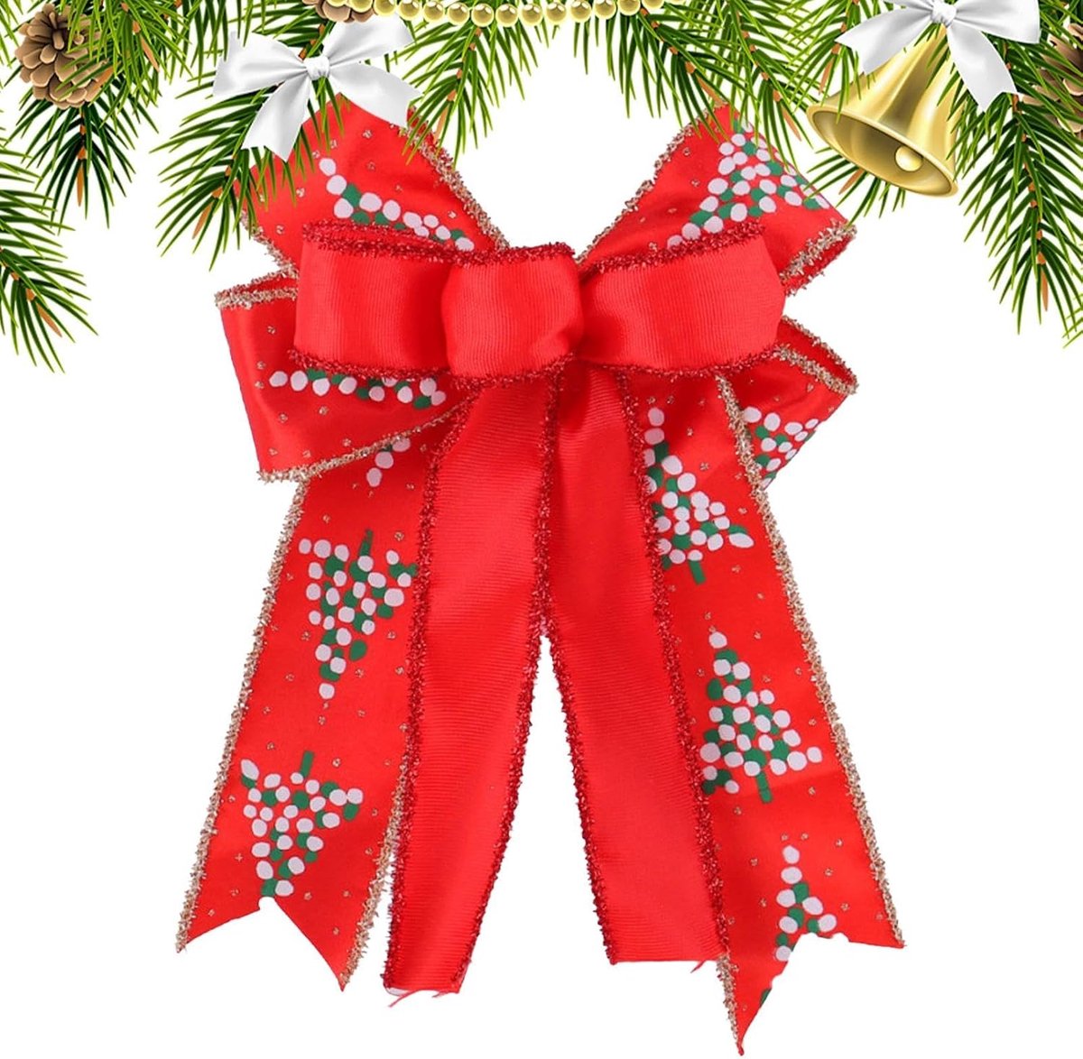 Kerstboom strikken - Decoratieve strikken - Feestelijke decoratie - Duurzaam polyester - 25 x 18 cm - Rood