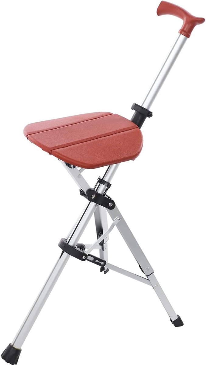 Wandelstok met zitting - Inklapbare kruk - Rustmomenten onderweg - Draagvermogen 120 kg - 85 cm hoog - Rood