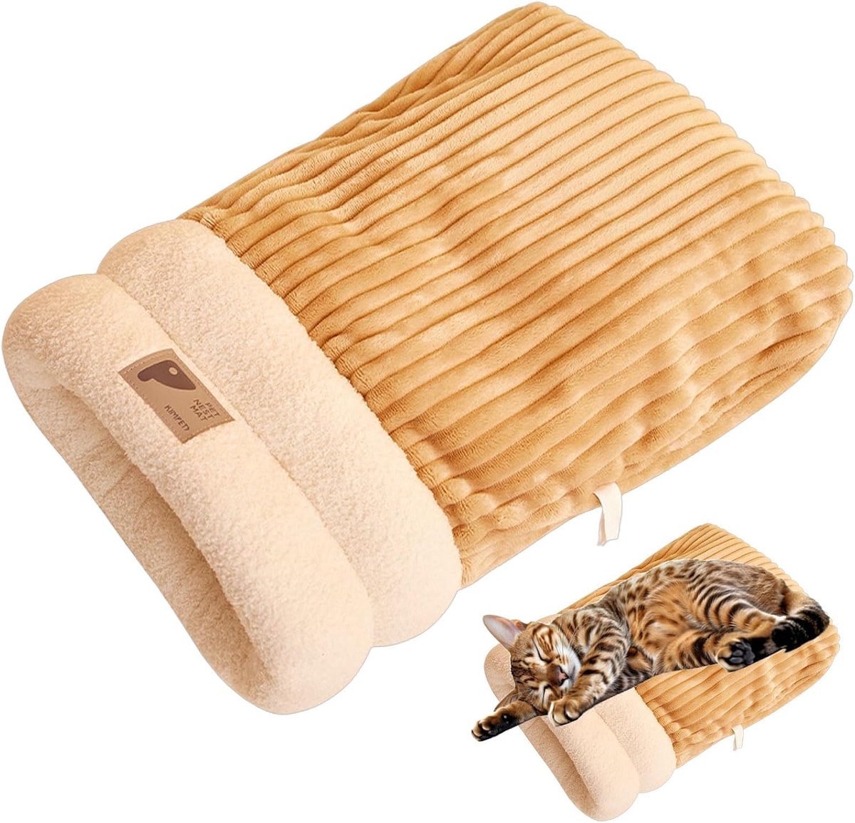 Huisdierenbed Winter - Katten Slaapzak - Warm Slapen - Semi-Gesloten Nest - 37cm Diameter - Bruin