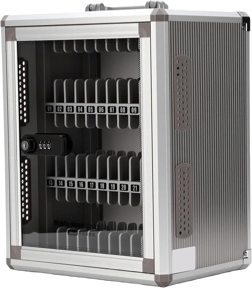 Telefoon Lock Box - Opbergkluis Kantoor - Veilig Opbergen - 36 Genummerde Vakken - 41 x 335 x 28 cm