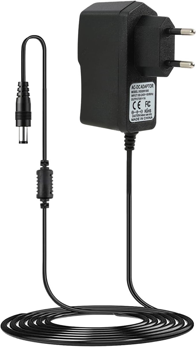 Universele 9V DC Voedingsadapter 1A voor Effectpedalen, Gitaren, Loopers en Toetsenborden, Compatibel met Elektronische Muziekinstrumenten, DC 5.5x2.1mm, Betrouwbare Stroomvoorziening