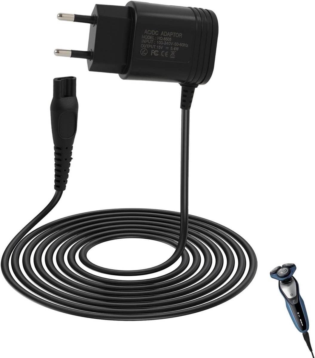 Vervangende 15V Oplader voor Scheerapparaten met USB Poort, Geschikt voor Diverse Philips Series 3000, 5000, 7000 en 9000 Modellen