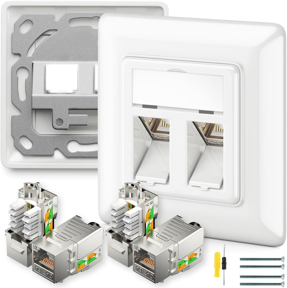 2 Poorts CAT 6a Netwerkdoos Onderbouw met 4x Keystone RJ45 Modules voor Snel LAN Ethernet 10 Gbit/s
