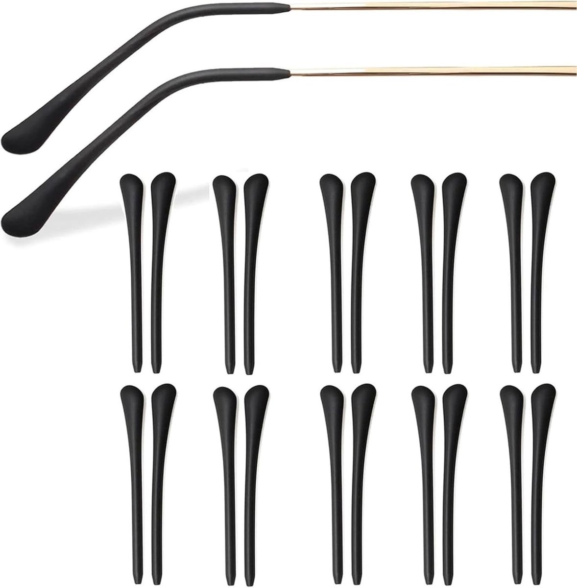 Zachte en niet-slip silicone tempels voor brillen, zonnebrillen en metalen monturen - 10 paar