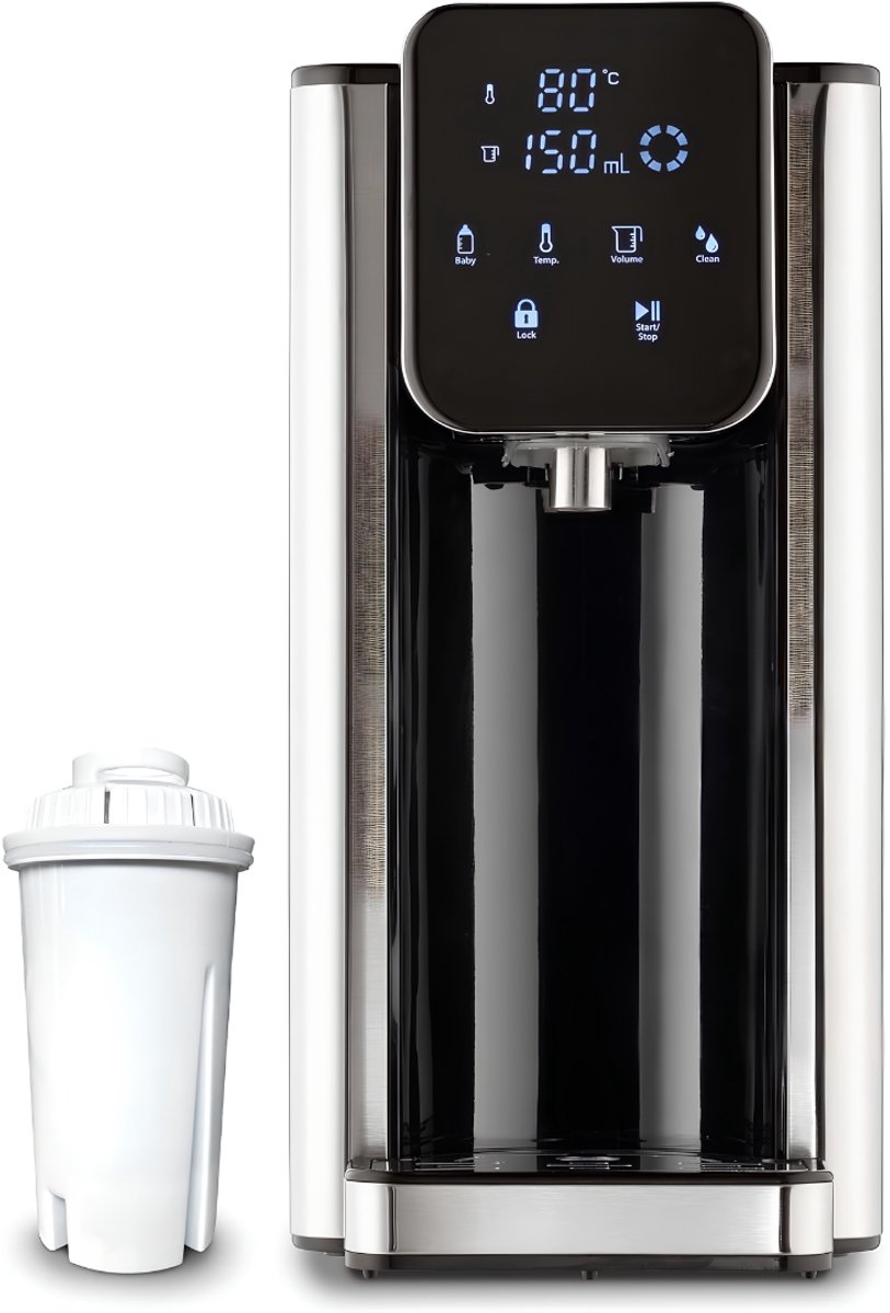 JCP® Heetwaterdispenser - 2.7L Capaciteit - Waterdispenser - Heetwatertap - Zwart/Zilver - 26cm x 16cm x 32cm
