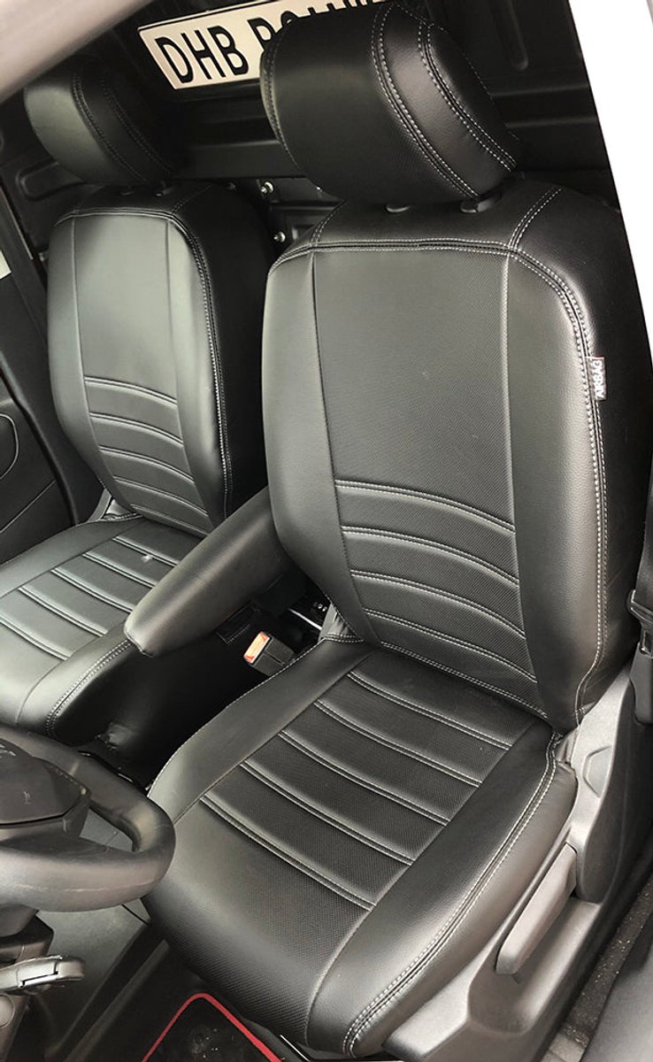 Pasvorm stoelhoezen Fiat Doblo / E-Doblo 2023-heden (geschikt voor 2 stoelen in versie met standaard stoelen) - Kunstleer zwart