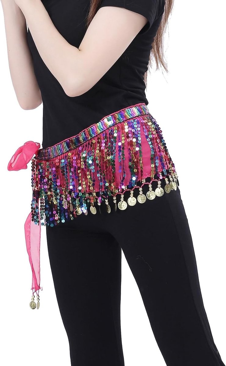 Elegante Chiffon Heupdoek met Pailletten en Munten voor Buikdans, Yoga en Dansoptredens voor Vrouwen