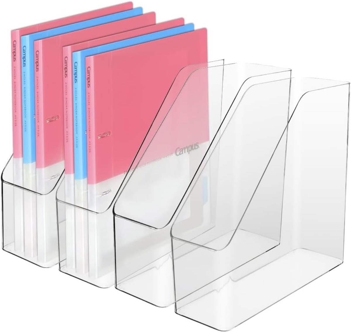 Transparante Acryl Tijdschrift Houder - 4 Stuks Verticale Bestandsmap voor Documenten, Desk Organizer en Opslagoplossing voor Thuis en Kantoor