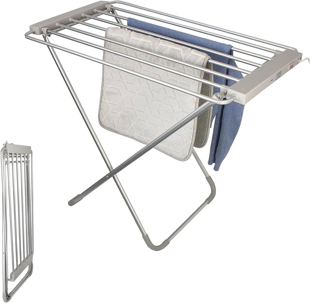 Elektrisch droogrek Wasdroger handdoeken Snelle kledingdroging 8 aluminium stangen 95 cm breed Geborsteld aluminium