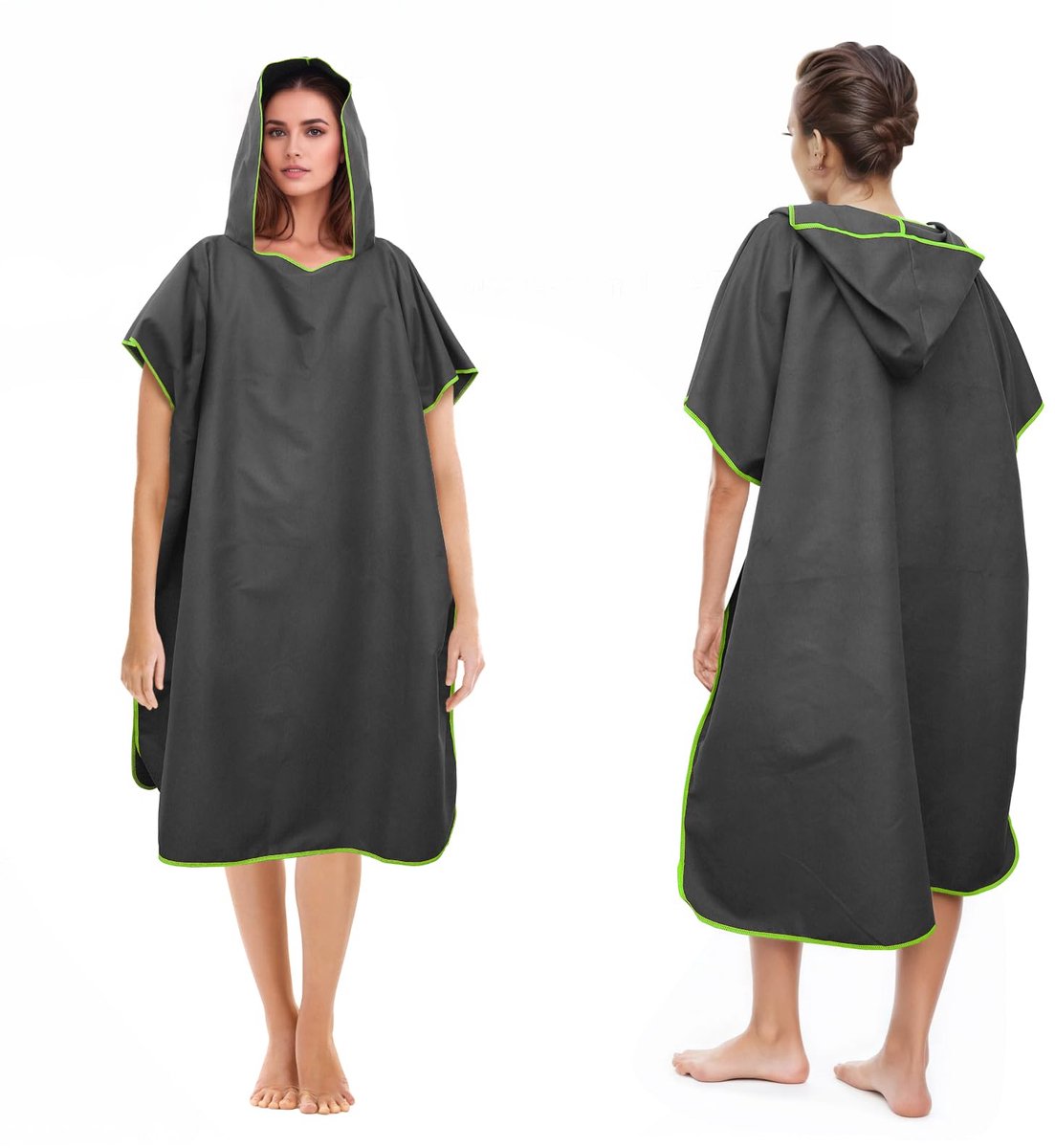 SnelShoppen - Pameil Badponcho voor Dames en Heren, Microvezel Surf Poncho met Capuchon, Lange Omkleedhulp voor Strand, Branding en Surfen - Donkergri