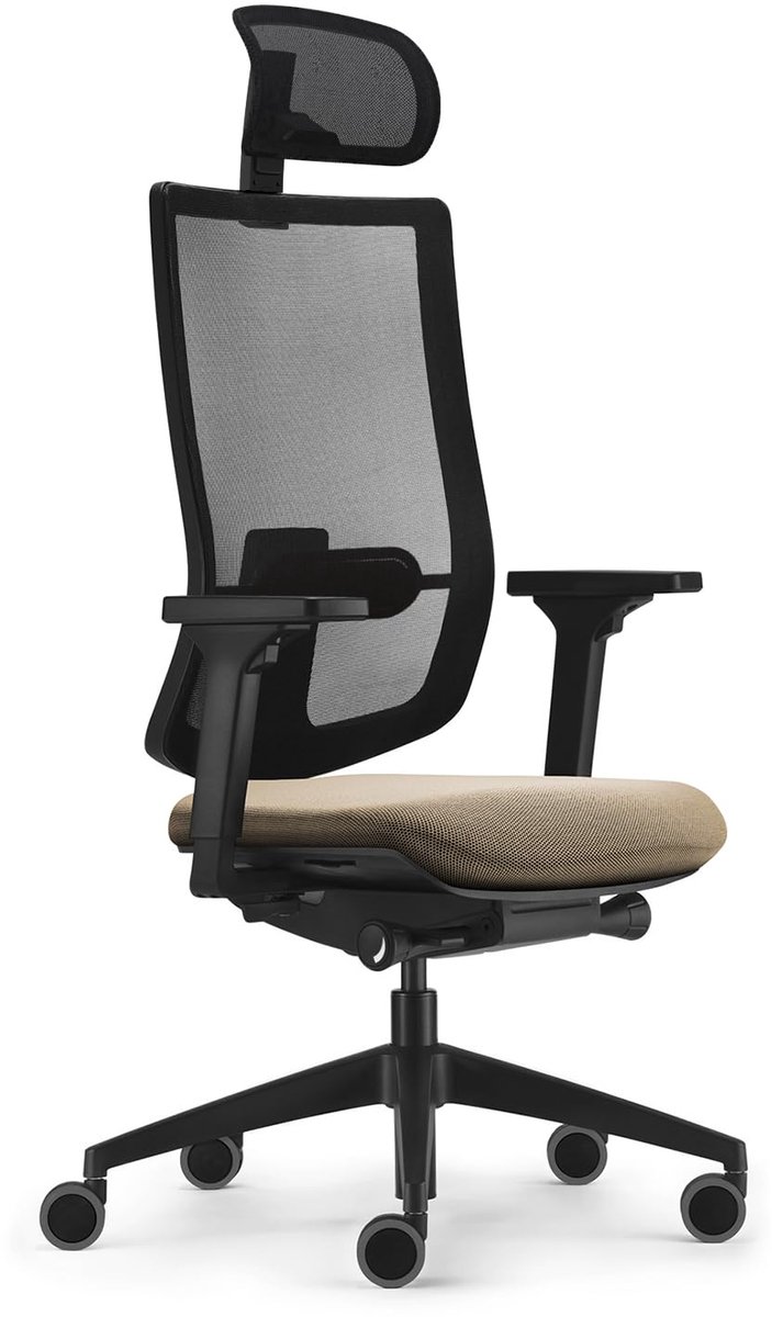 SnelShoppen - Ergonomische bureaustoel met netmembraan en lendensteun, in hoogte verstelbaar, crème kleur, met neksteun voor optimaal zitcomfort thuis