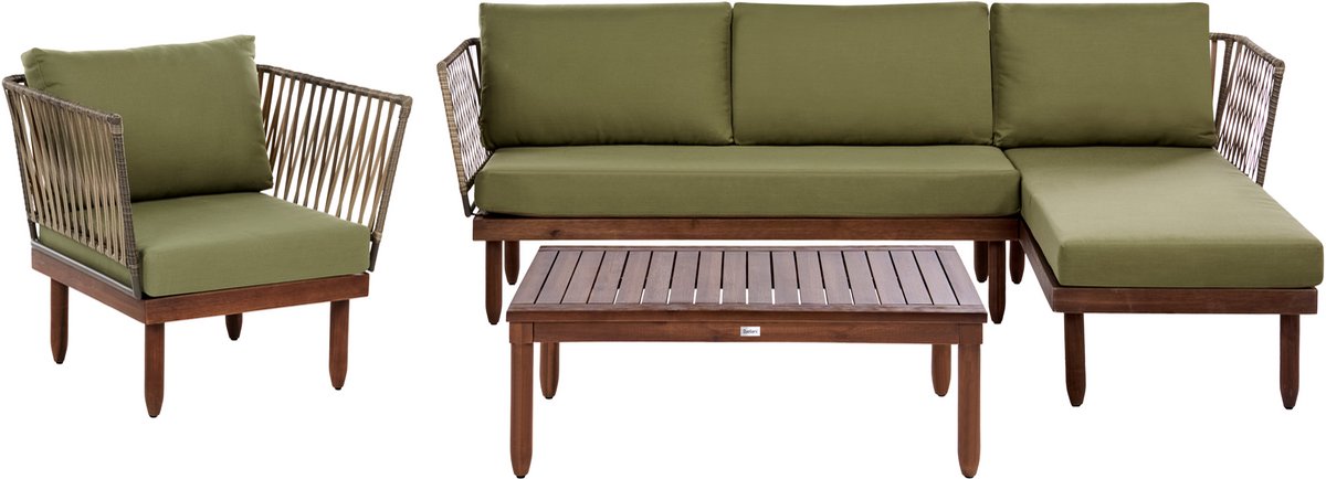 CREMONA - Loungeset voor 4 - Bruin/Groen - Linkszijdig - Acaciahout