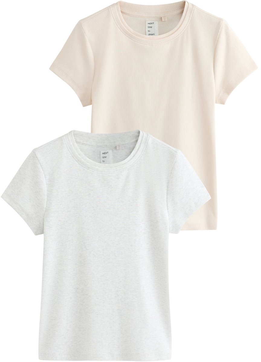Next - Dames - Set van 2 geribbelde T-shirts - Grijs