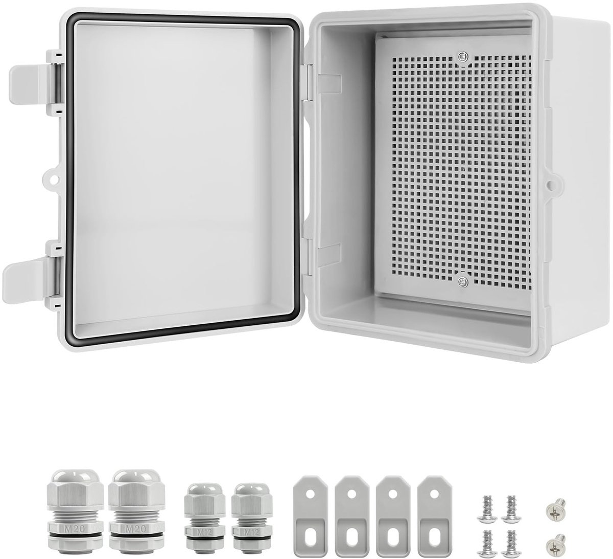 SnelShoppen - Waterdichte Verdeeldoos IP65 Aansluitdoos met Montageplaat en Scharnierdeksel - ABS Kunststof - Grijze Schakeldoos 220x170x110mm voor Bu