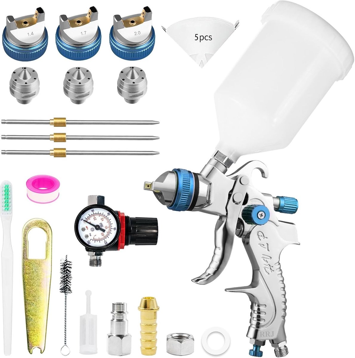 Professionele HVLP Verfspuit met 3 Spuitmonden, 1.4/1.7/2.0 mm, 600 cc, Gravity Feed, Ideaal voor Auto en Meubelreparatie