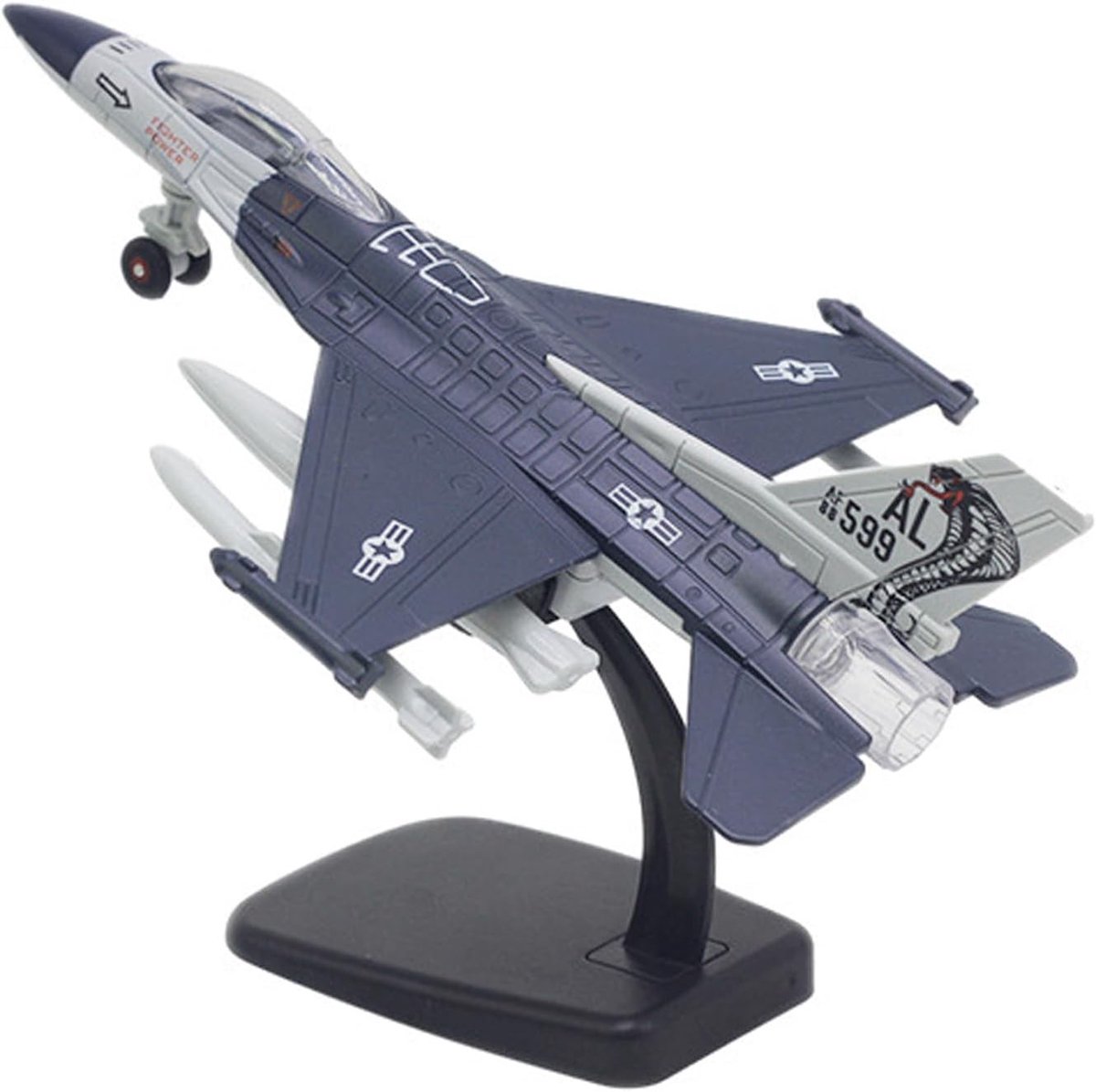 F-16 Jachtvliegtuig Model van Legering - Gedetailleerd Militair Vliegtuig, Verzamelobject, Cadeau voor Jongens en Luchtvaartliefhebbers met Voetstuk