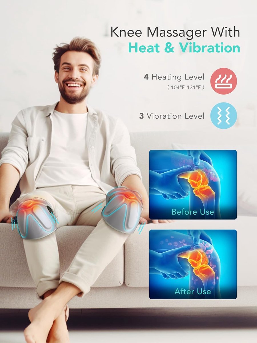 Verwarmd Knieapparaat - Kniebandage Massage - Spierherstel Warmte - Draadloos Ontwerp - 15x12x25 cm - Grijs — cadeau in Cadeau-ideeën - foto 2