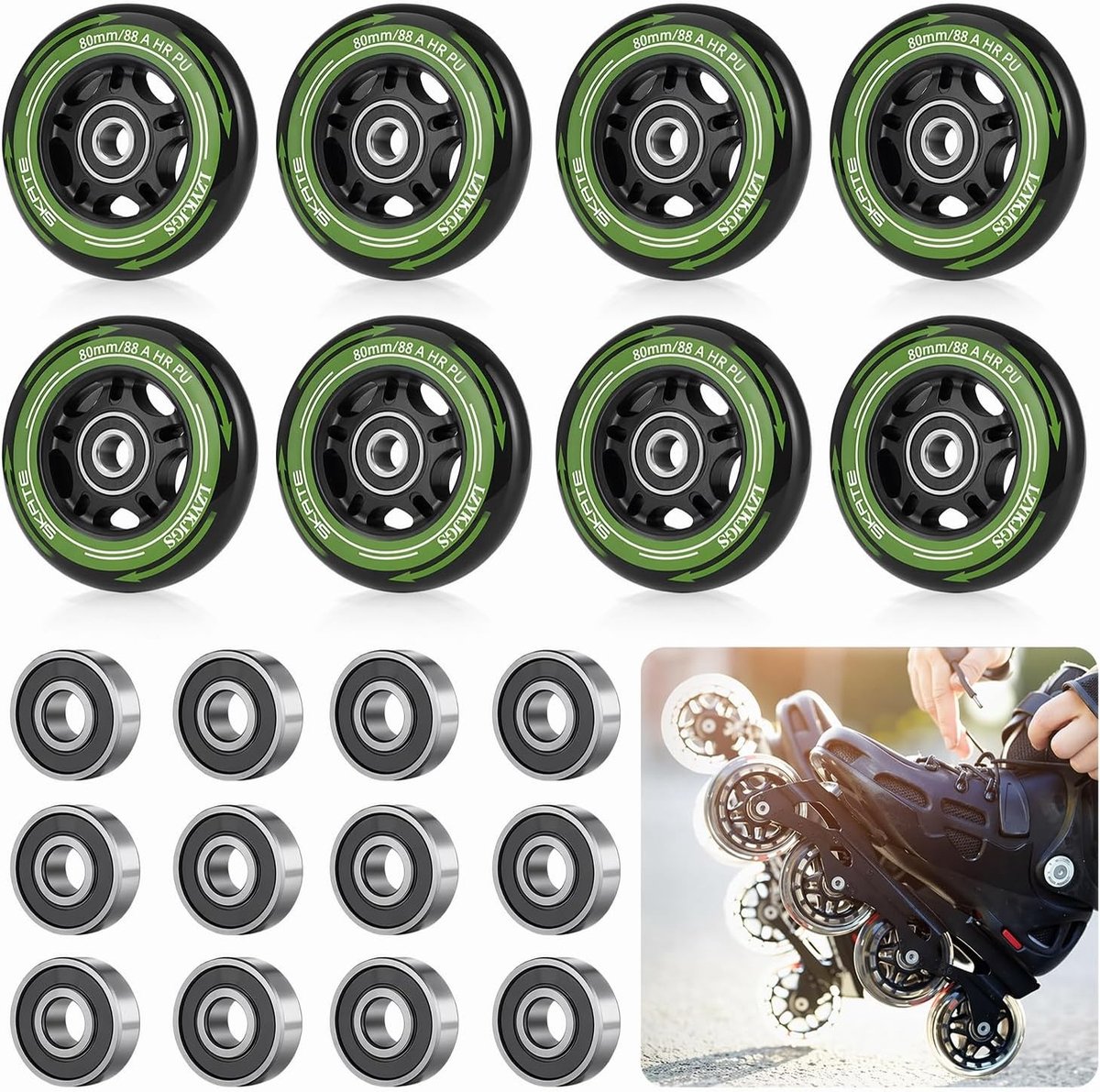 8 stuks 80 mm inline skate wielen met ABEC 9 kogellagers geschikt voor indoor en outdoor gebruik duurzame rolschaats wielen met hoge slijtvastheid