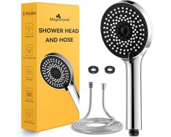SnelShoppen - Magichome Douchekop met Slang 2 m, Hoge Druk Waterbesparende Handdouche en Regendouche met 5 Straalsoorten, Drukverhoging, Perfect voor