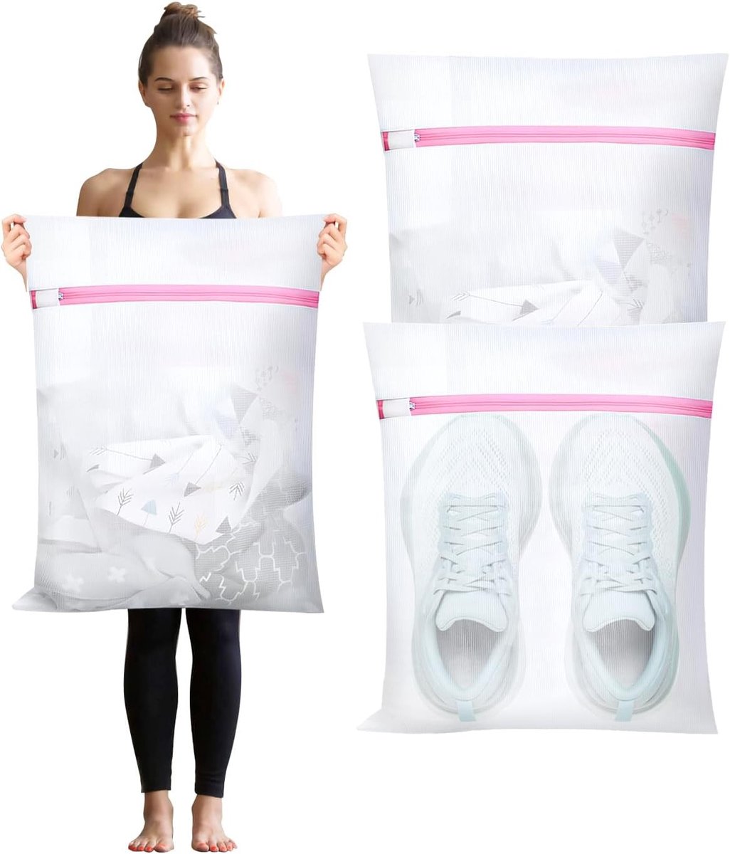 Set van 3 Waszakken voor de Wasmachine om Vervorming te Voorkomen, Ideaal voor Kleding, Ondergoed en Sokken met Rits