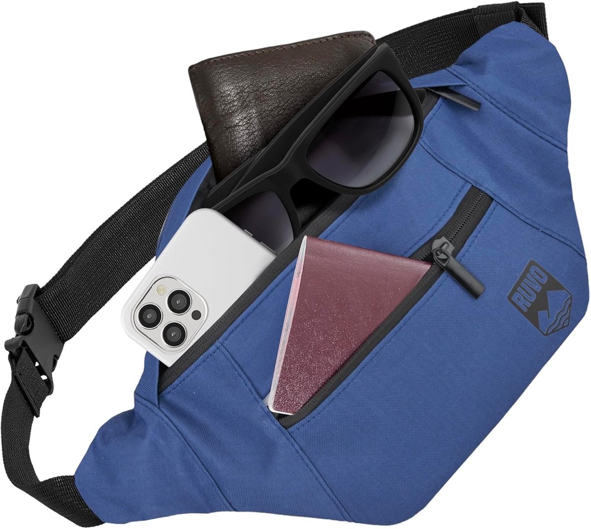 SnelShoppen - Heuptas voor heren en dames met anti-diefstalvak, ideaal voor reizen, sport, festivals en meer, blauw, eenheidsgrootte