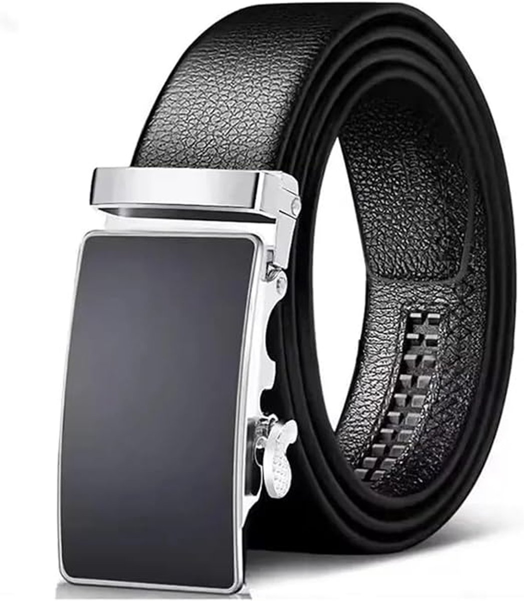 KZQ Herenriem met automatische gesp - Verstelbaar vegan leren riem, glanzend lychee patroon - Voor zakelijk en casual - Zwart-120 3.8cm