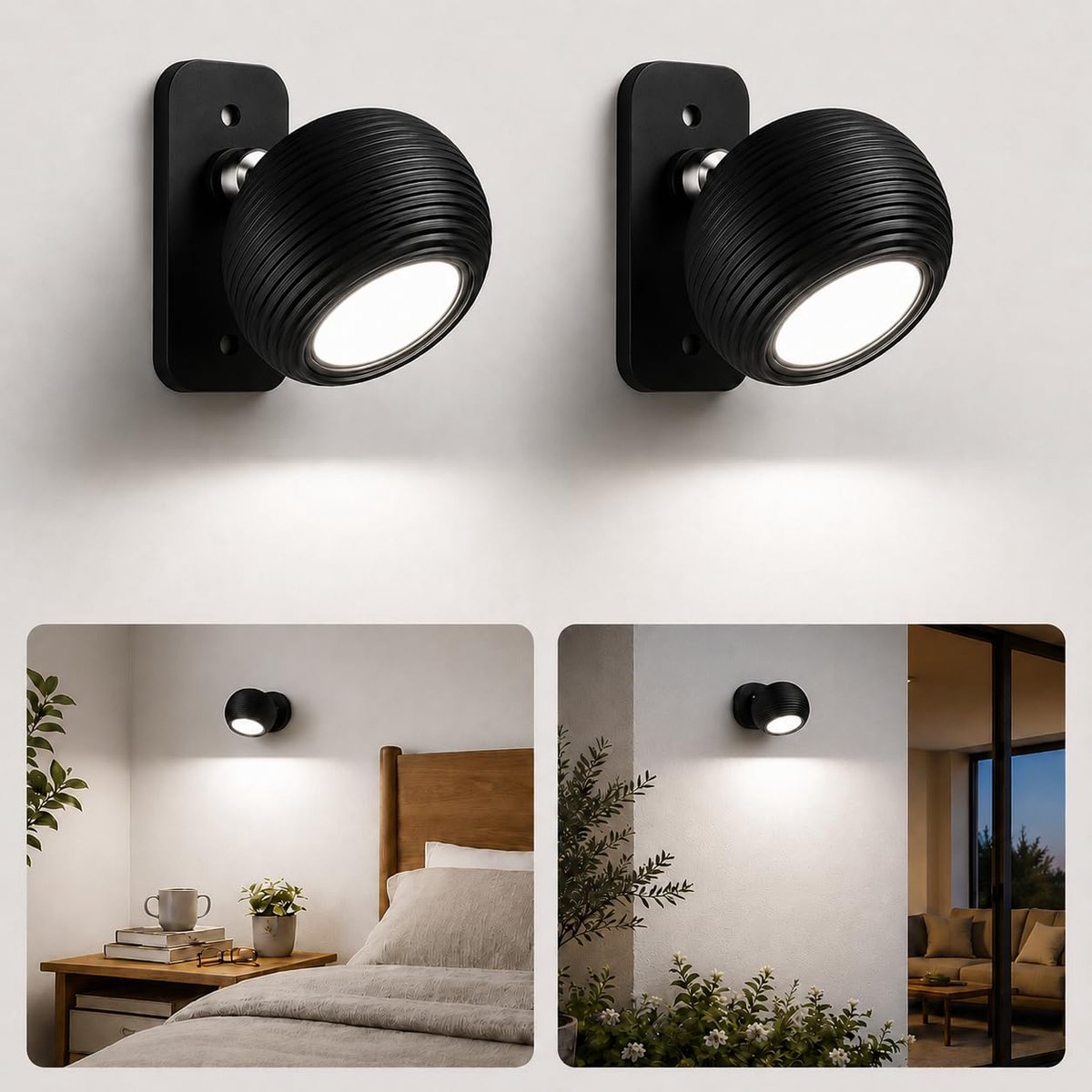 SnelShoppen - Draadloze tafellamp met dimbare LED, magnetische afneembare lampkop, draagbaar voor binnen en buiten, zwart, ideaal voor woonkamer, slaa