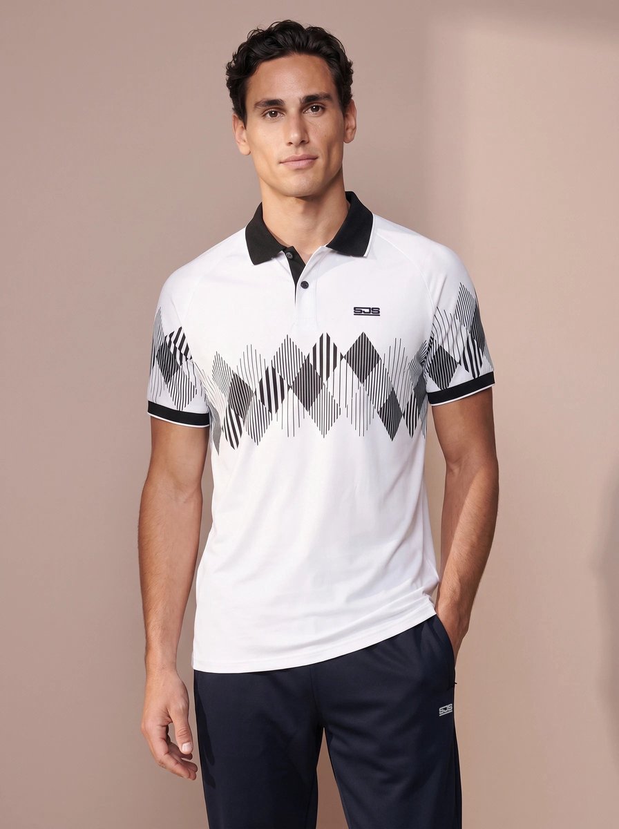 Sjeng Sports CEDRIC - Maat: M Real White - Tennis Polo's Mannen - Poloshirt - 87% polyester, 13% elastaan, single jersey