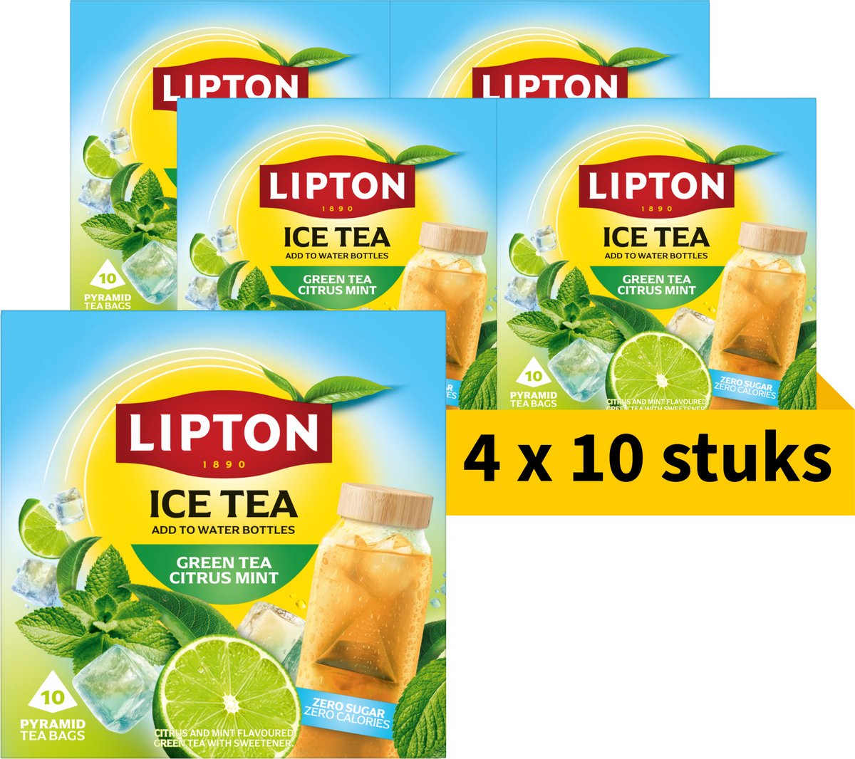 Lipton Ice Tea Green Tea Citrus Mint - 40 Piramide Theezakjes - Groene Thee Citrus Munt - 4 x 10 Zakjes - Voordeelverpakking