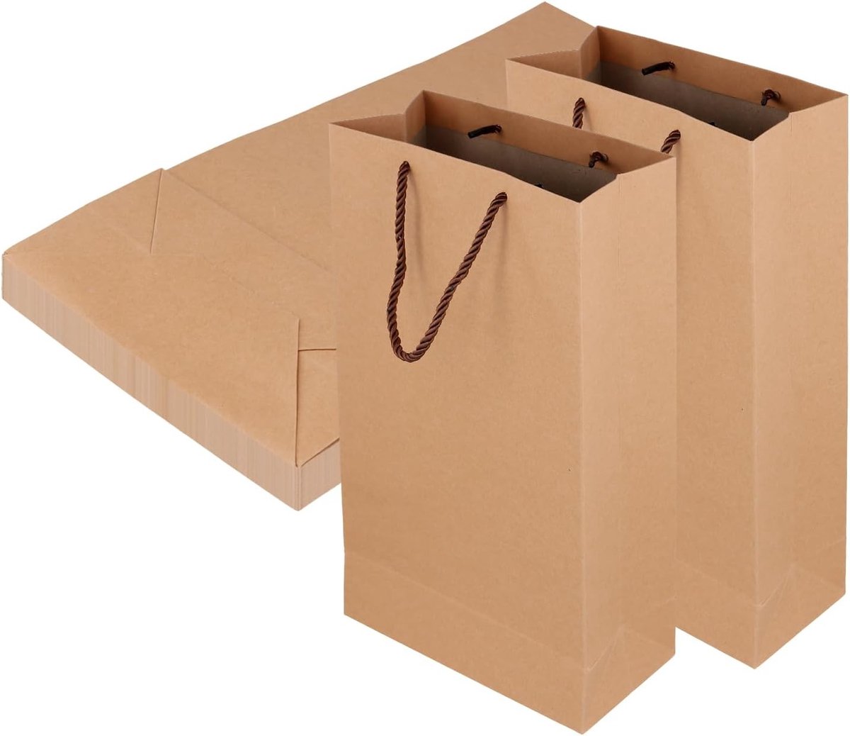 20 Stuks Kraft Papieren Dubbele Flessen Tassen met Touwhandvatten, Herbruikbare Wijnverpakking voor Feestjes, Cadeaus en Verkoop, 35 x 18 x 9 cm