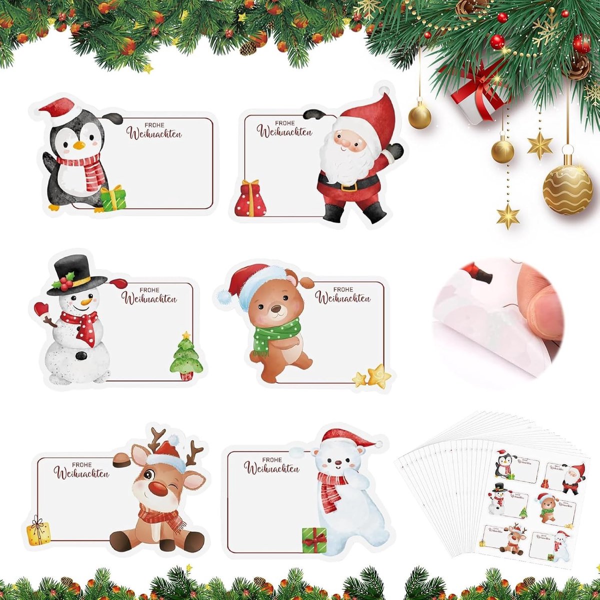 Set van 120 Zelfklevende Kerstlabels, Stickers voor Cadeaus, Papieren Tassen en Adventskalenders