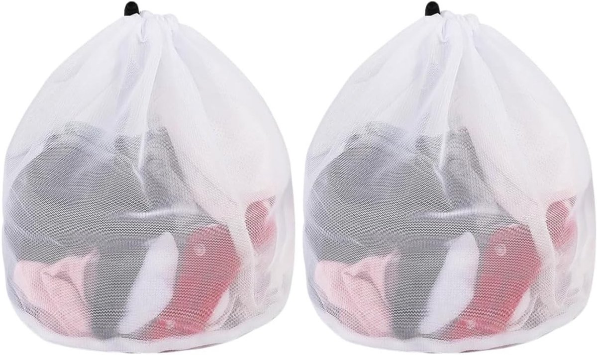 Wasmachine Wasnetten Set van 2, 40 x 50 cm met Trekkoord, Fijnmazige Waszak voor Babykleding, Ondergoed en Sokken, Herbruikbaar en Duurzaam