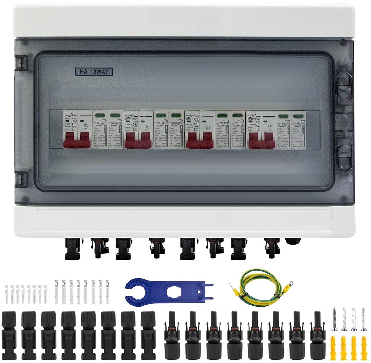 4-in-4 Uitgangs Overspanningsbeveiliger voor Zonne-energie - DC 40A/1000V Automatische Schakelaar, Bliksembeveiliging en Waterdicht IP65