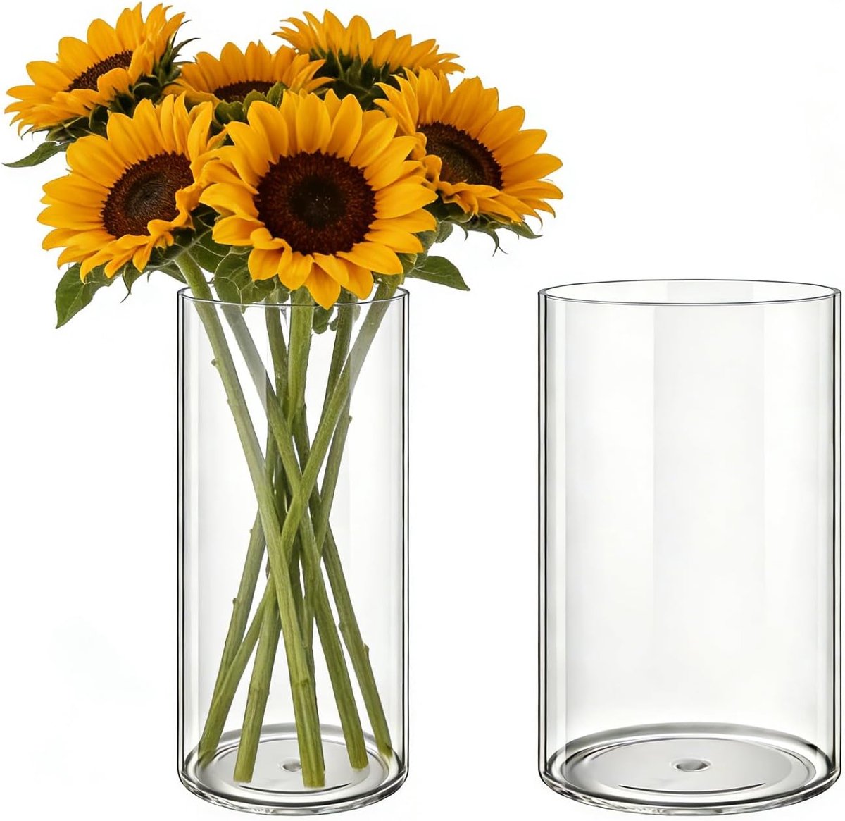 SnelShoppen - Acryl bloemenvaas 2-delige set, onbreekbare transparante cilindervazen 10x20 cm en 12x20 cm, moderne decoratie voor bruiloften, woonkame