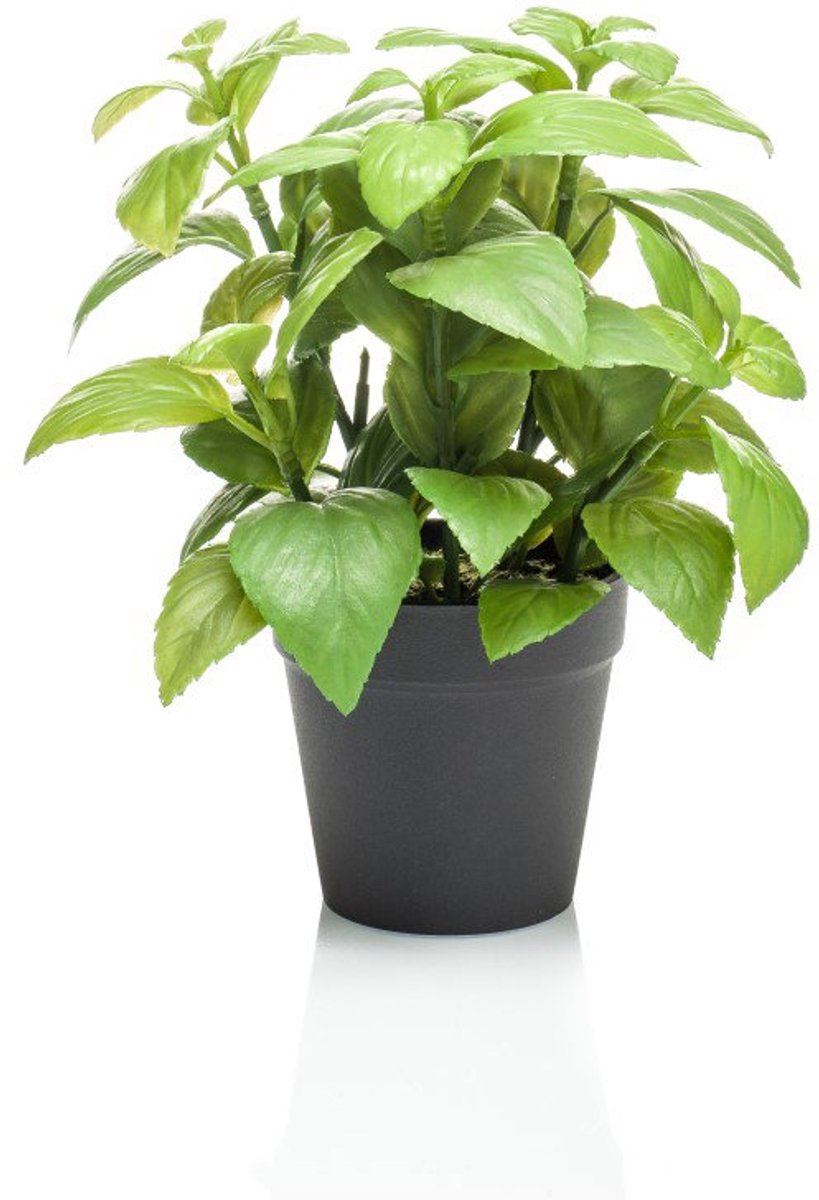 Basil in black pot 23 cm kunstplant Emerald