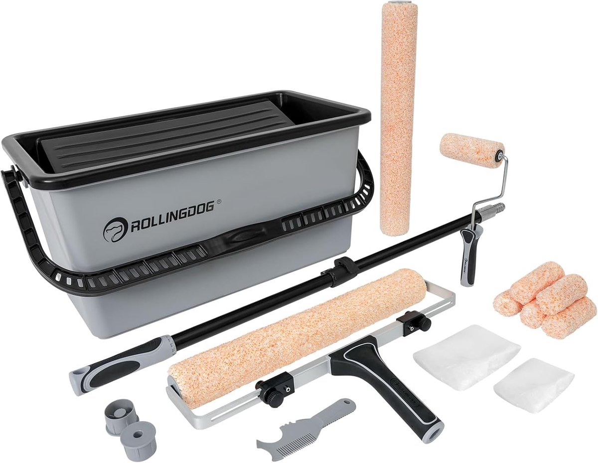 SnelShoppen - Grote verfrollerset 45,7 cm - Verfrollerframe met verlengstang, verfemmer, microvezel verfrollerhulzen (2 stuks), 20-delig - Inclusief m